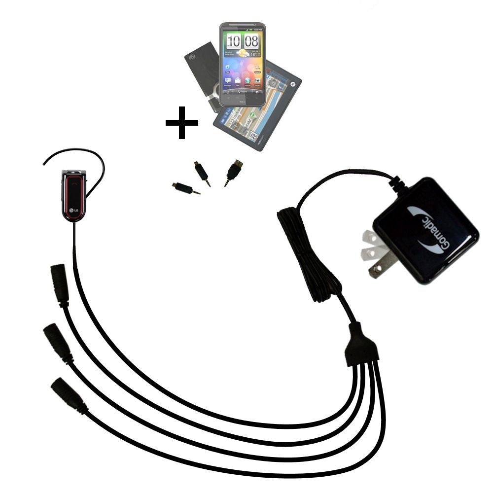 Quad output Wall Charger includes tip for the LG Bluetooth Headset HBM-730