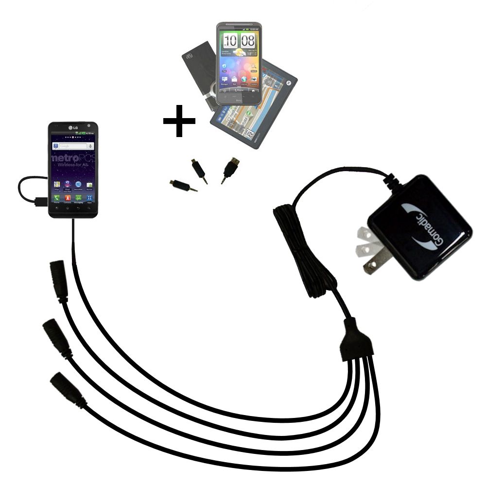 Quad output Wall Charger includes tip for the LG Connect 4G / MS840