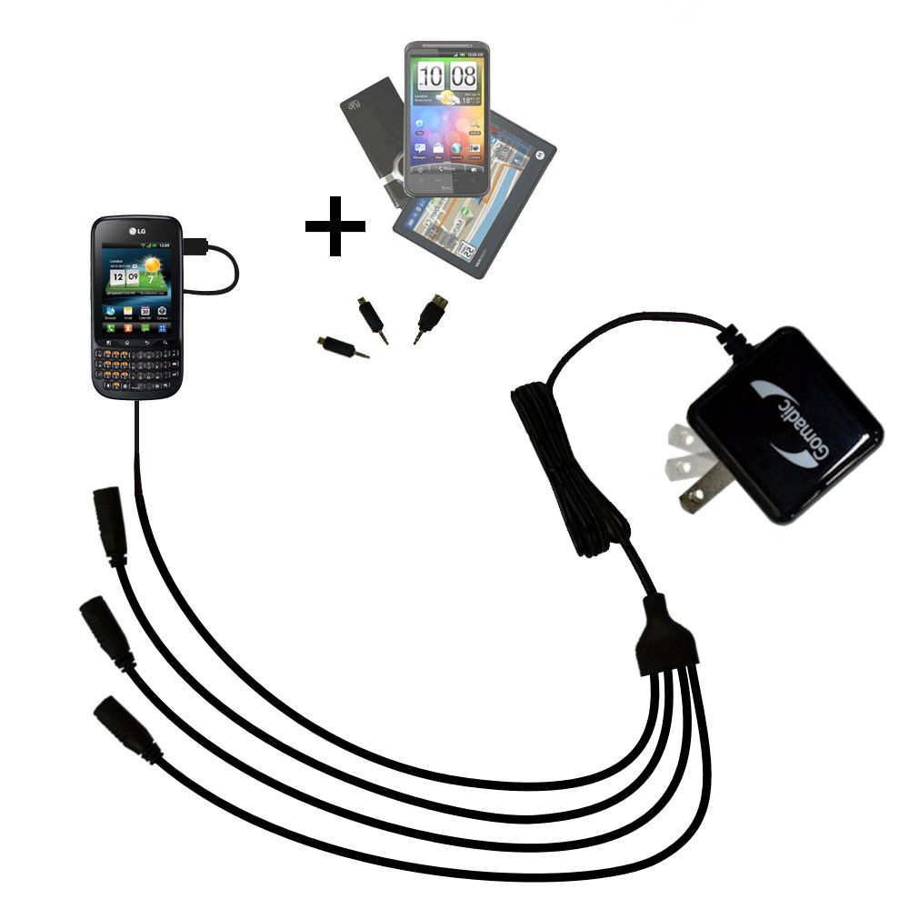 Quad output Wall Charger includes tip for the LG Optimus Pro