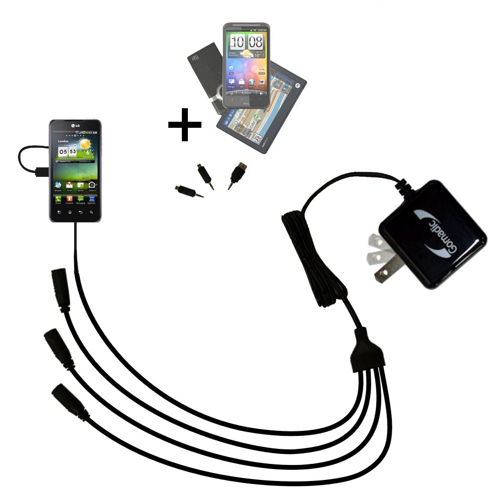 Quad output Wall Charger includes tip for the LG Tegra 2