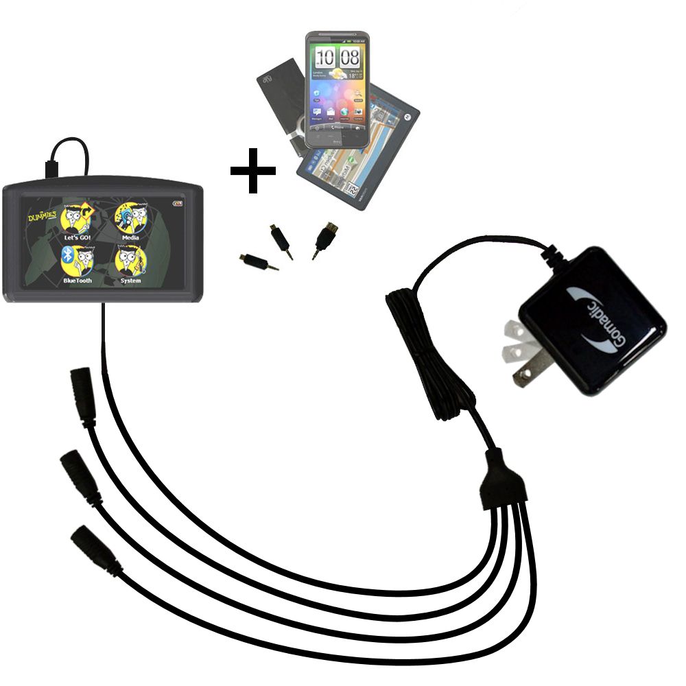 Quad output Wall Charger includes tip for the Maylong FD-430 GPS For Dummies