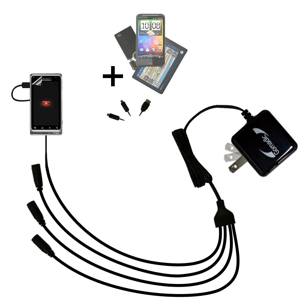 Quad output Wall Charger includes tip for the Motorola Droid 2 A955