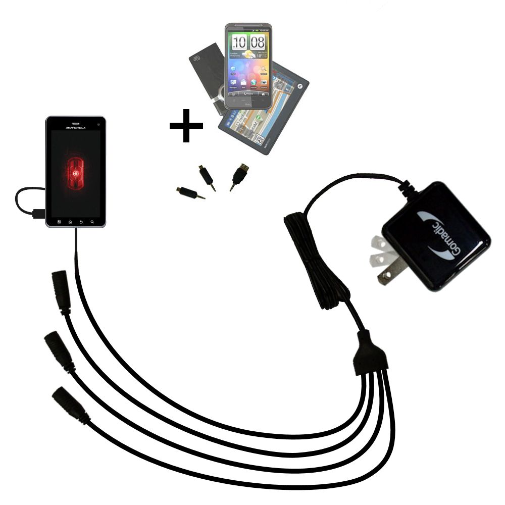 Quad output Wall Charger includes tip for the Motorola DROID 3