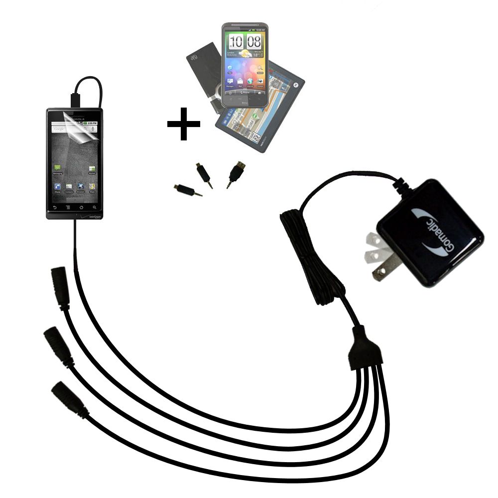 Quad output Wall Charger includes tip for the Motorola DROID HD