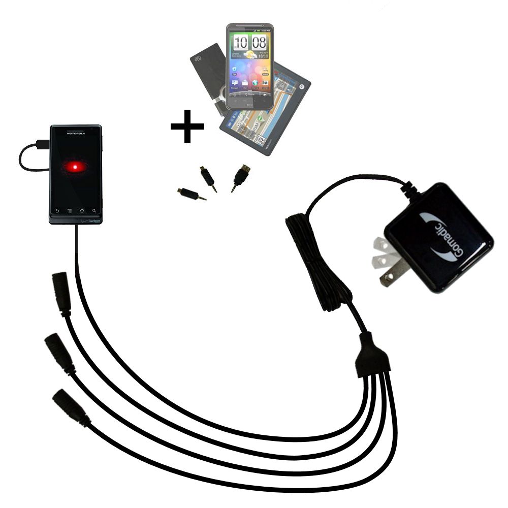 Quad output Wall Charger includes tip for the Motorola DROID