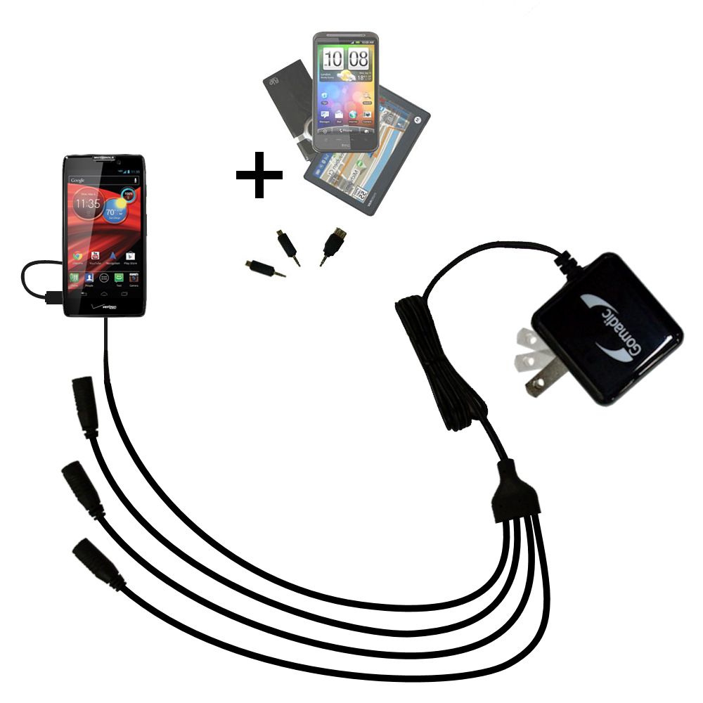 Quad output Wall Charger includes tip for the Motorola DROID RAZR HD