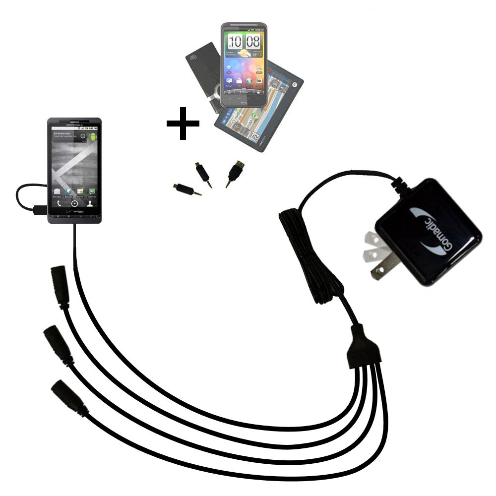 Quad output Wall Charger includes tip for the Motorola DROID X2