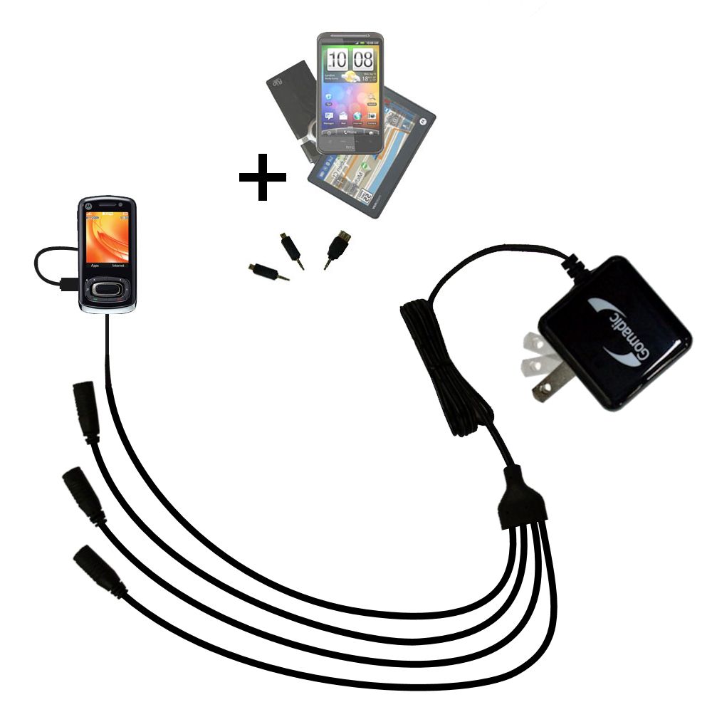Quad output Wall Charger includes tip for the Motorola MOTO W7 Active Edition
