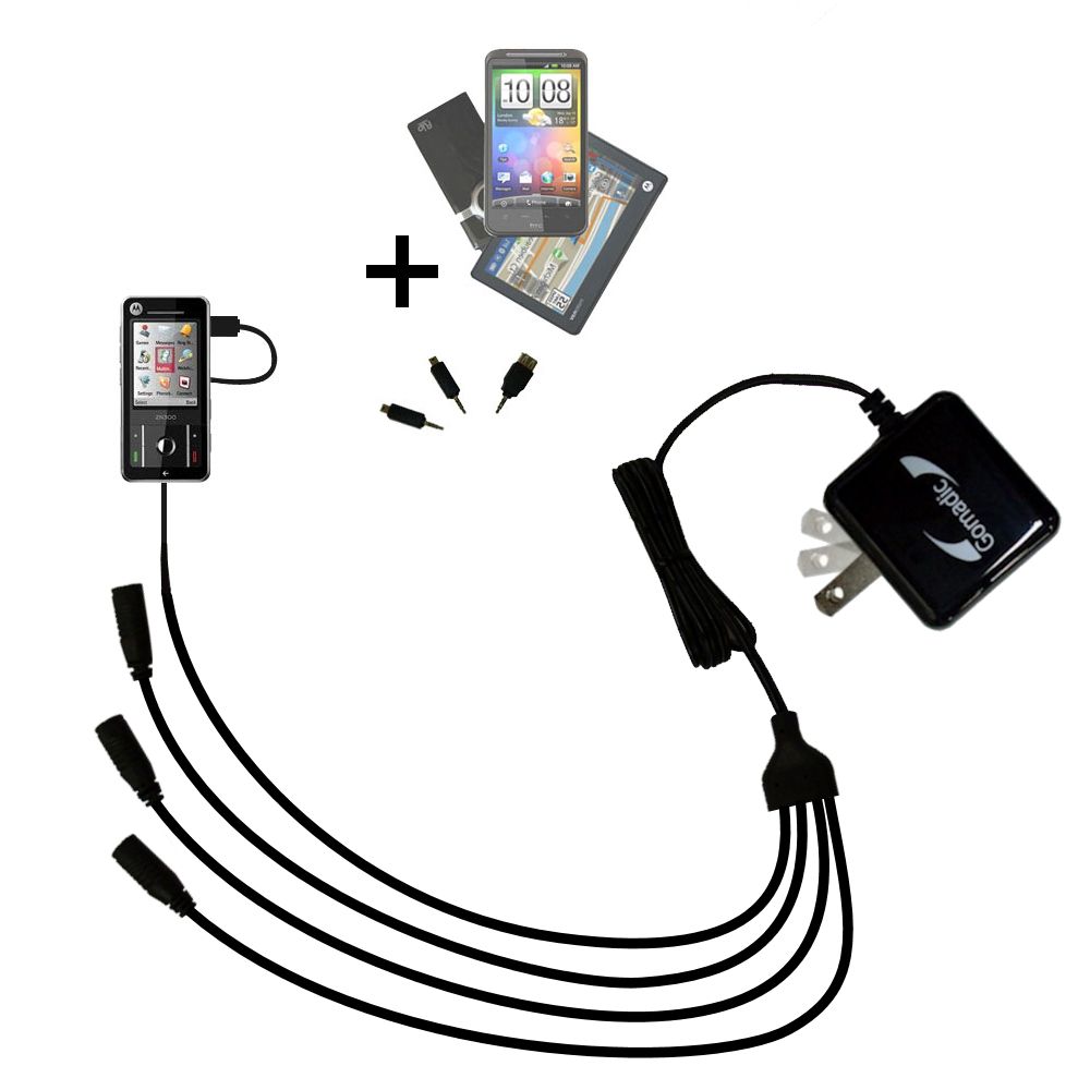 Quad output Wall Charger includes tip for the Motorola Moto ZN300