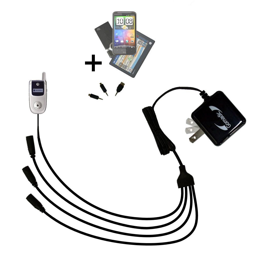 Quad output Wall Charger includes tip for the Motorola V220
