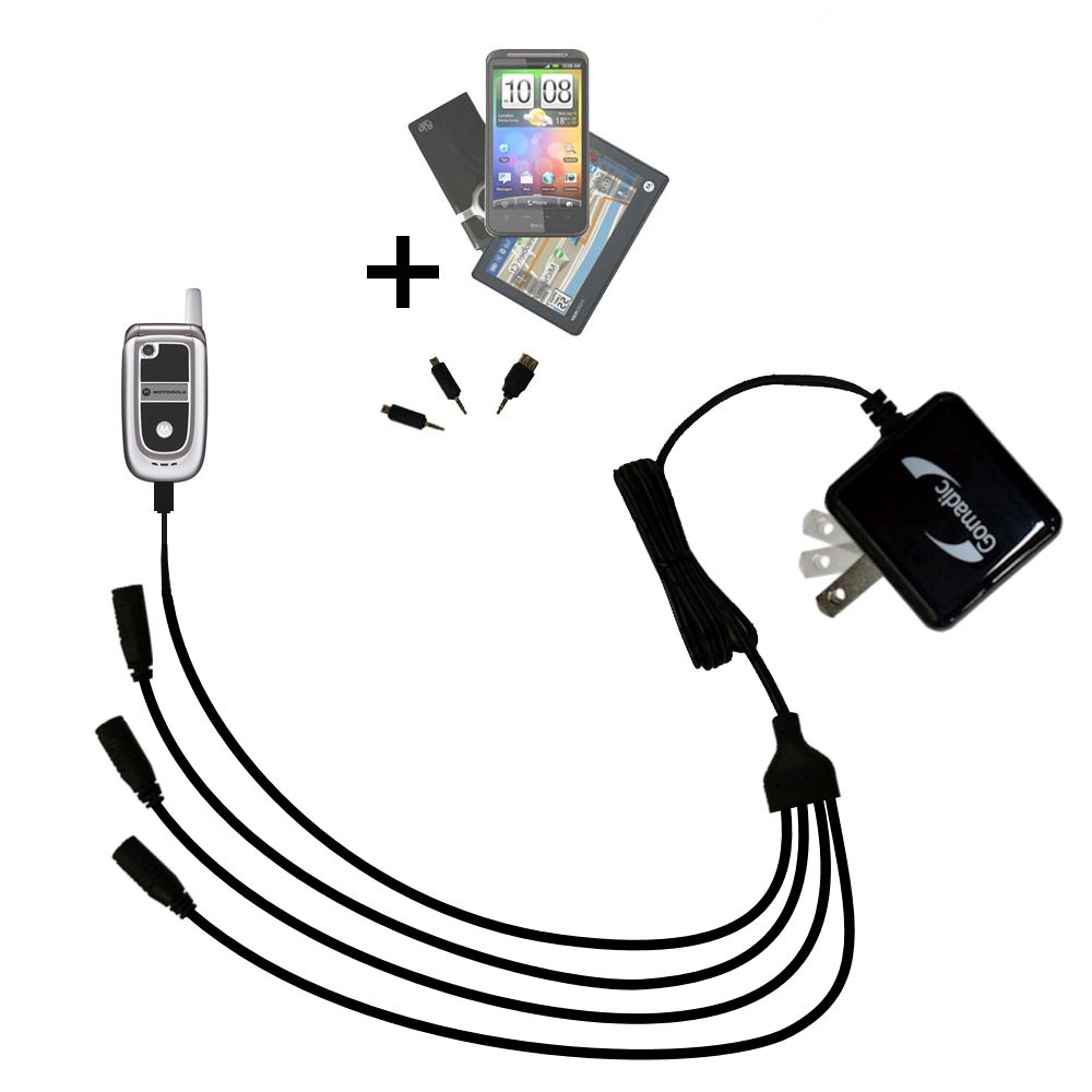 Quad output Wall Charger includes tip for the Motorola V235