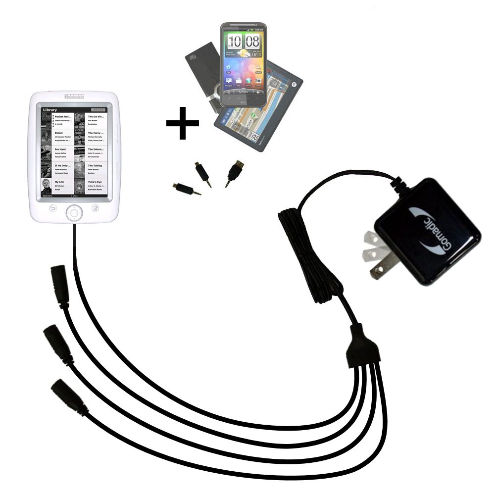 Quad output Wall Charger includes tip for the Netronix Bookeen Cybook Odyssey