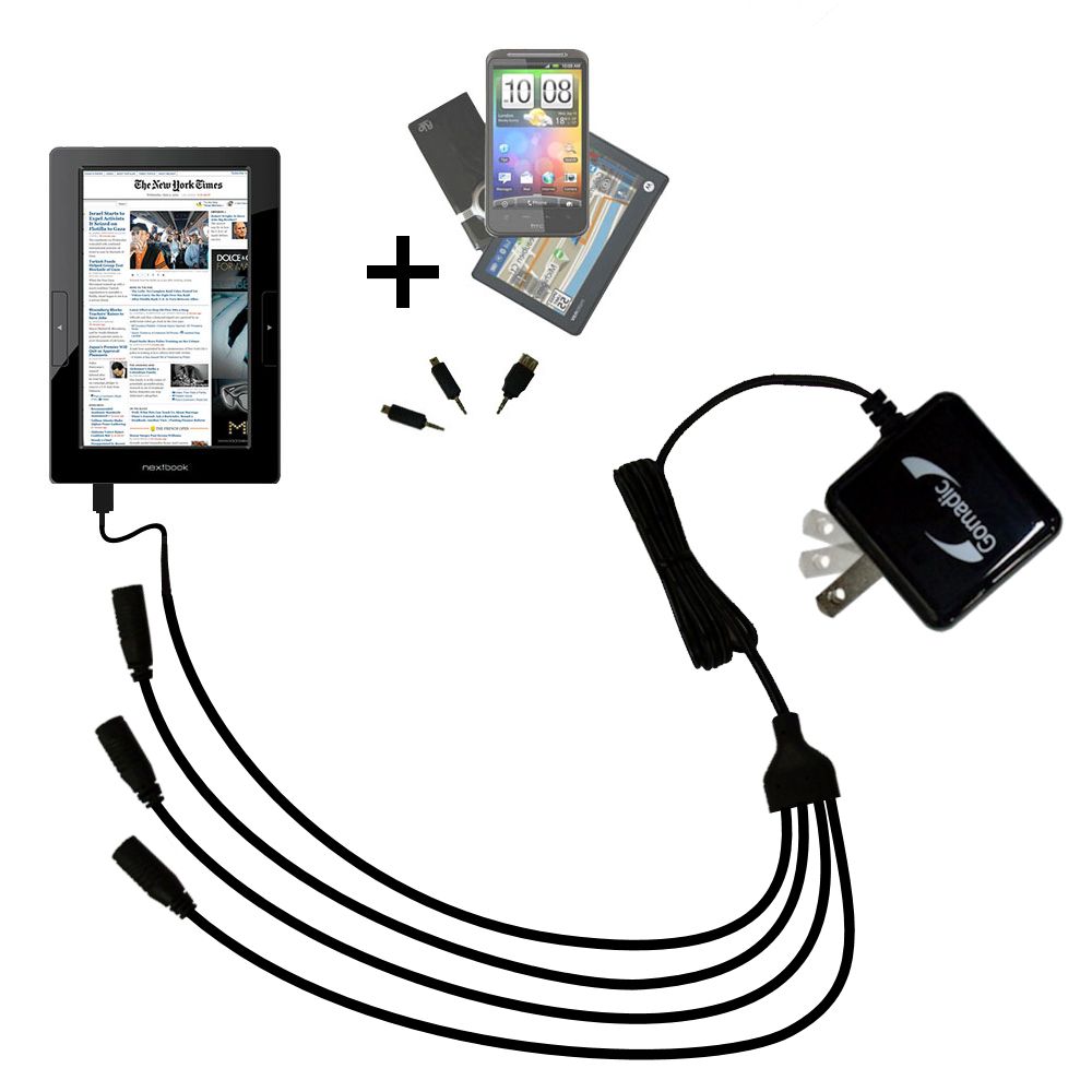 Quad output Wall Charger includes tip for the Nextbook Next2 Tablet