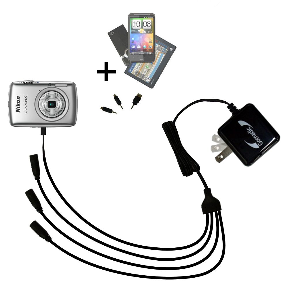 Quad output Wall Charger includes tip for the Nikon Coolpix S01