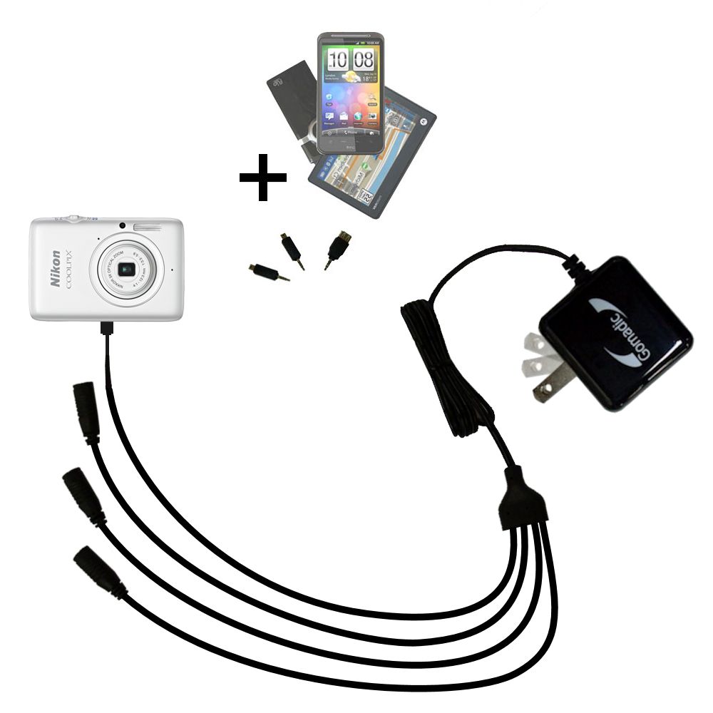 Quad output Wall Charger includes tip for the Nikon Coolpix S02