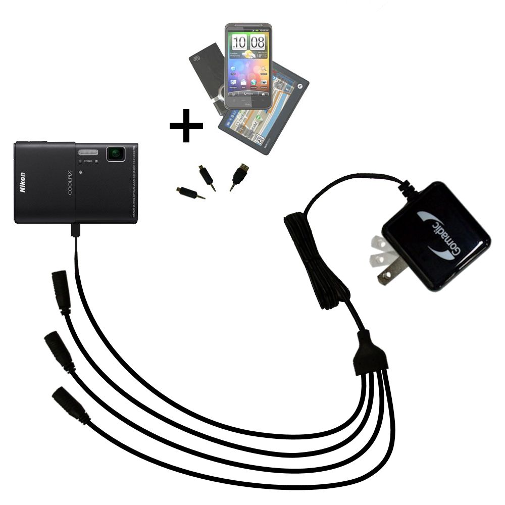 Quad output Wall Charger includes tip for the Nikon Coolpix S100