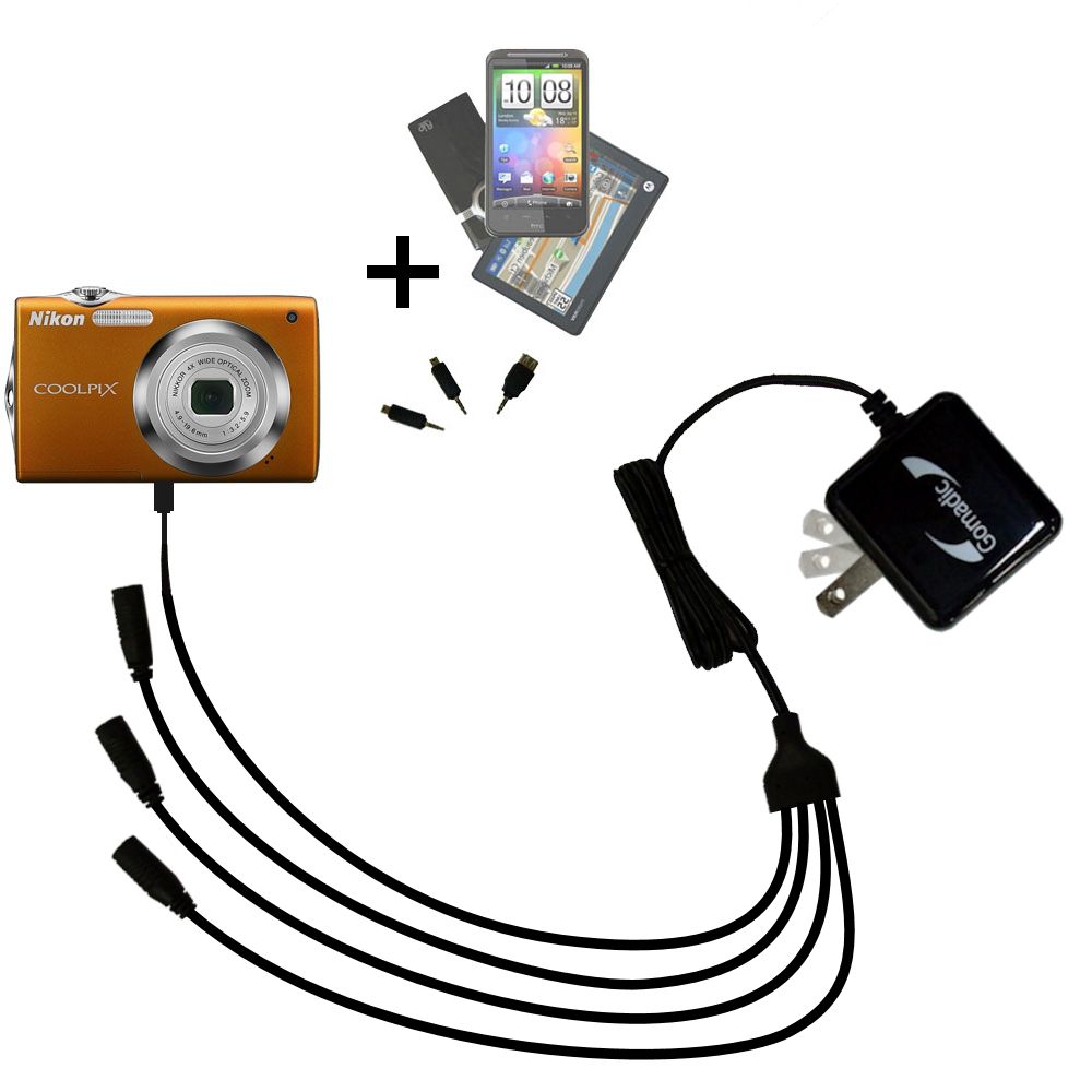 Quad output Wall Charger includes tip for the Nikon Coolpix S3000