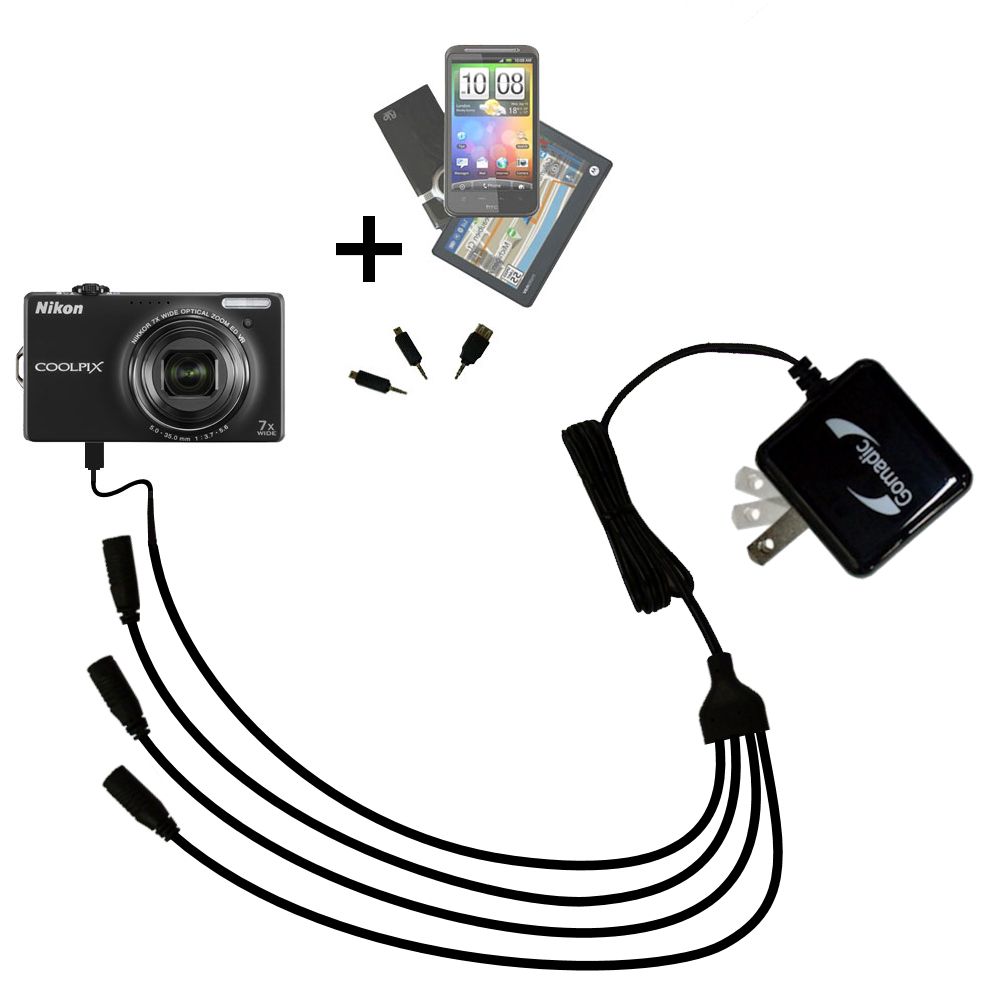 Quad output Wall Charger includes tip for the Nikon Coolpix S6000
