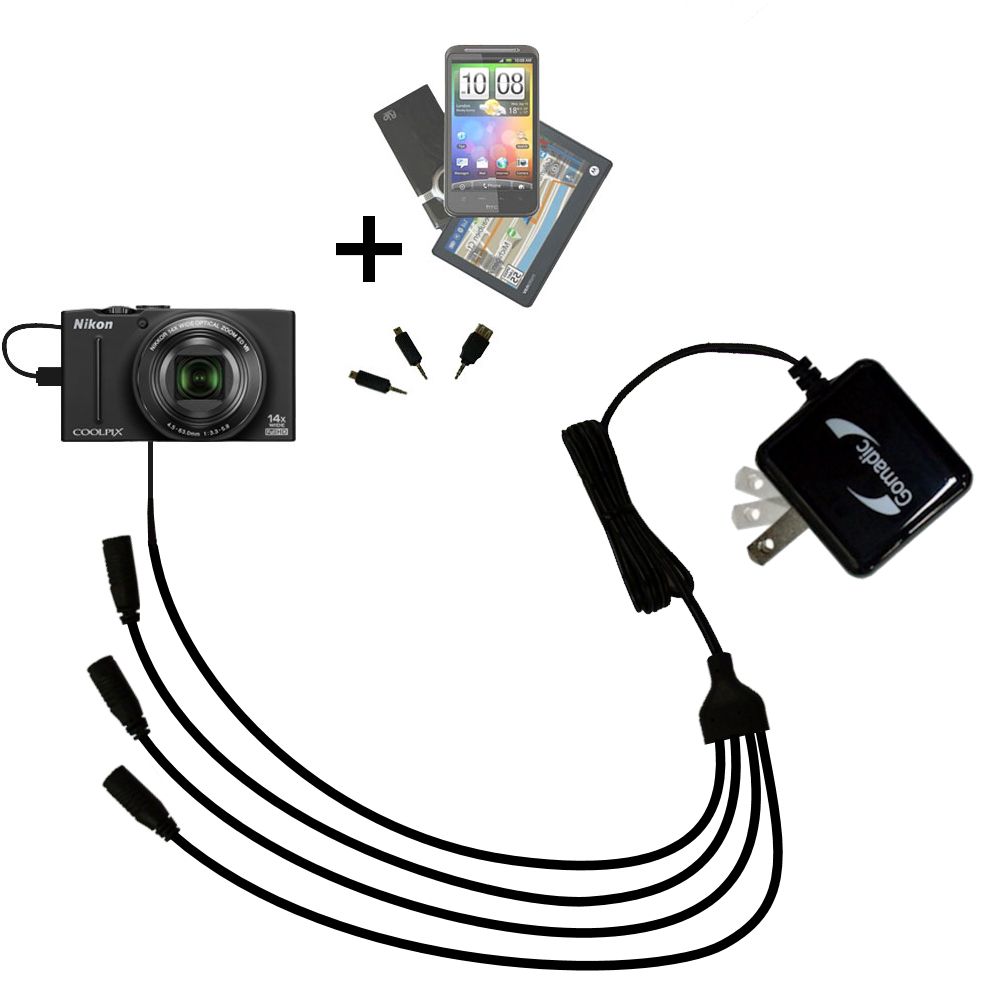 Quad output Wall Charger includes tip for the Nikon Coolpix S8200