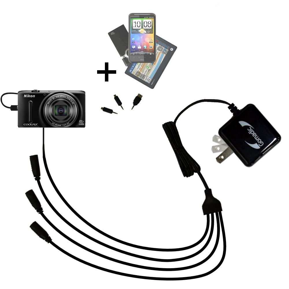 Quad output Wall Charger includes tip for the Nikon Coolpix S9500