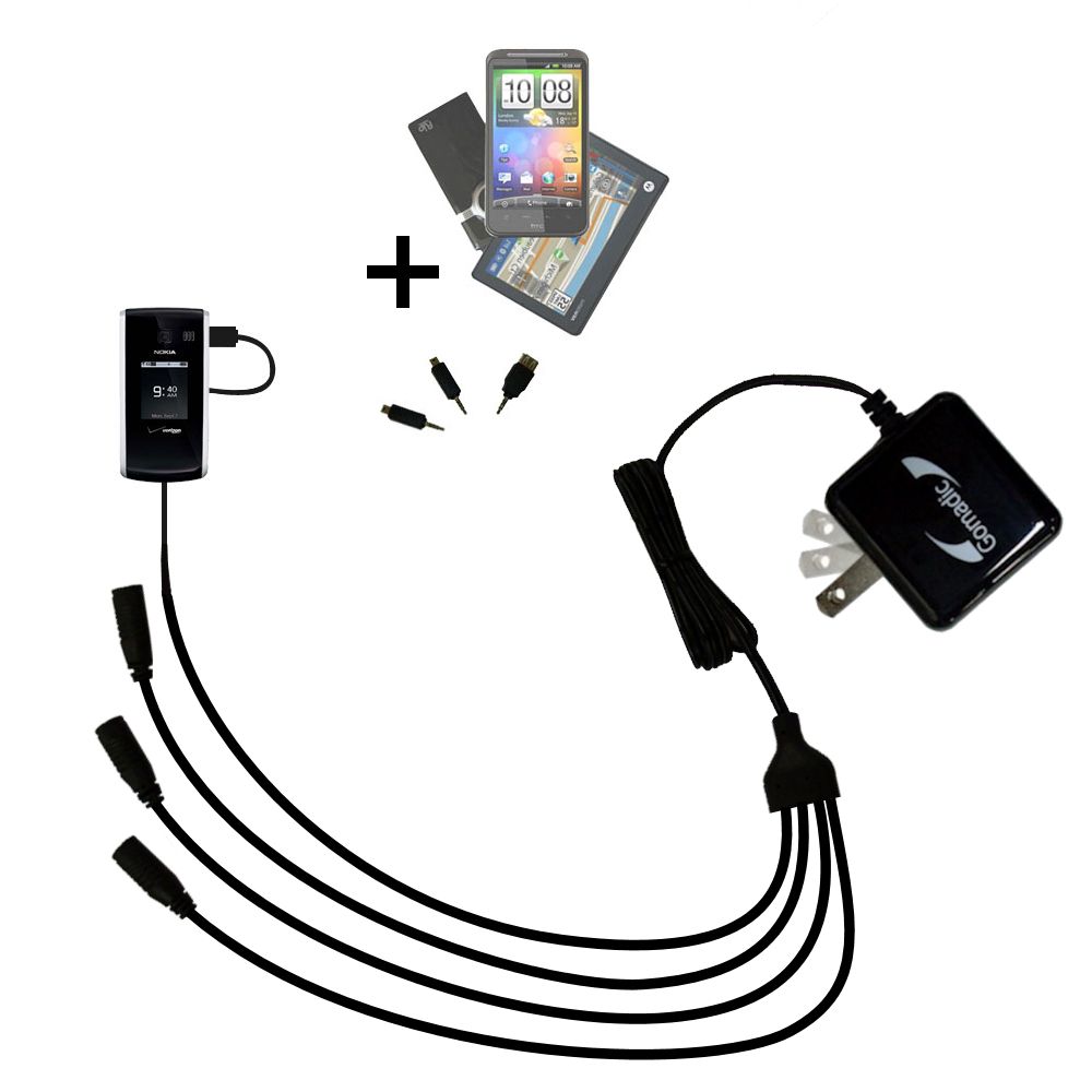Quad output Wall Charger includes tip for the Nokia 2705 Shade