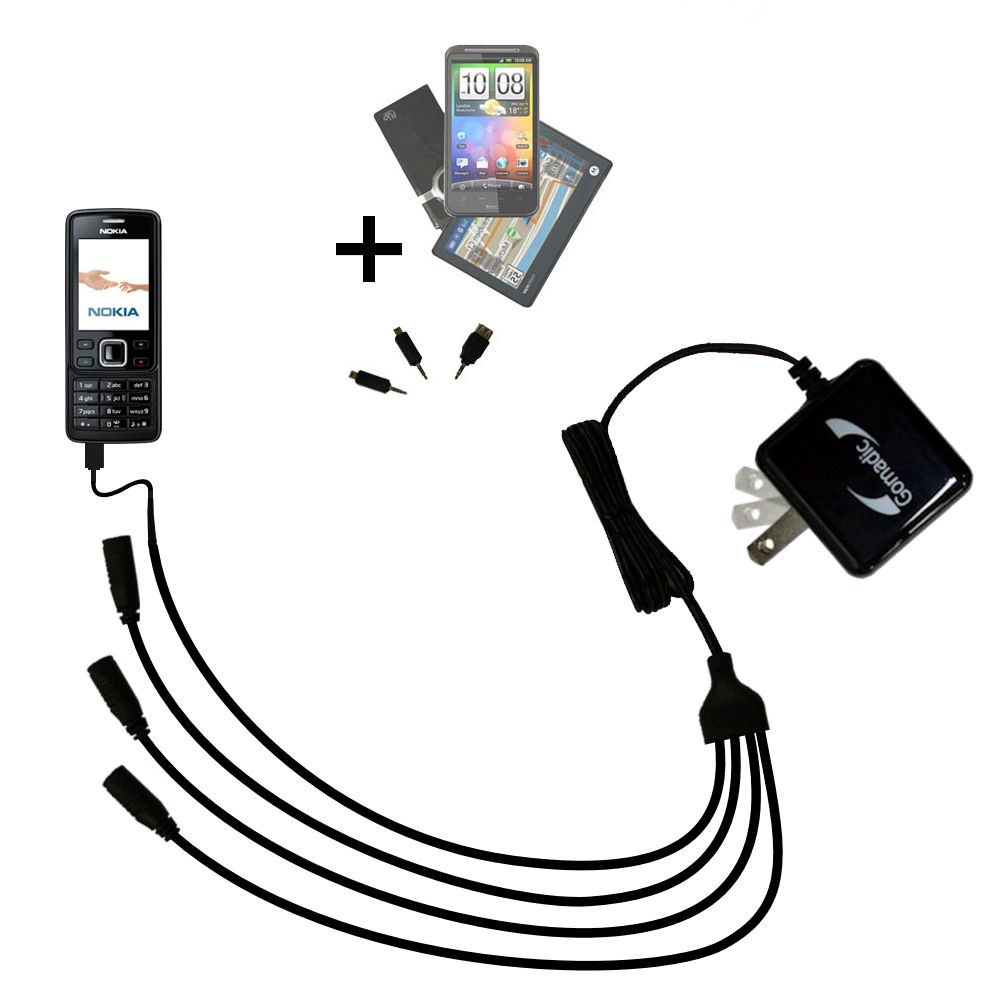Quad output Wall Charger includes tip for the Nokia 6300 6301 6555 6650