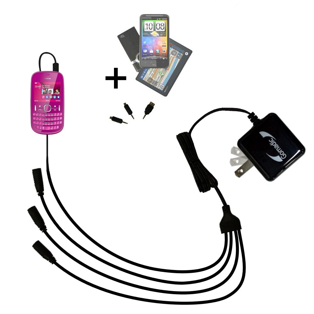 Quad output Wall Charger includes tip for the Nokia Asha 200
