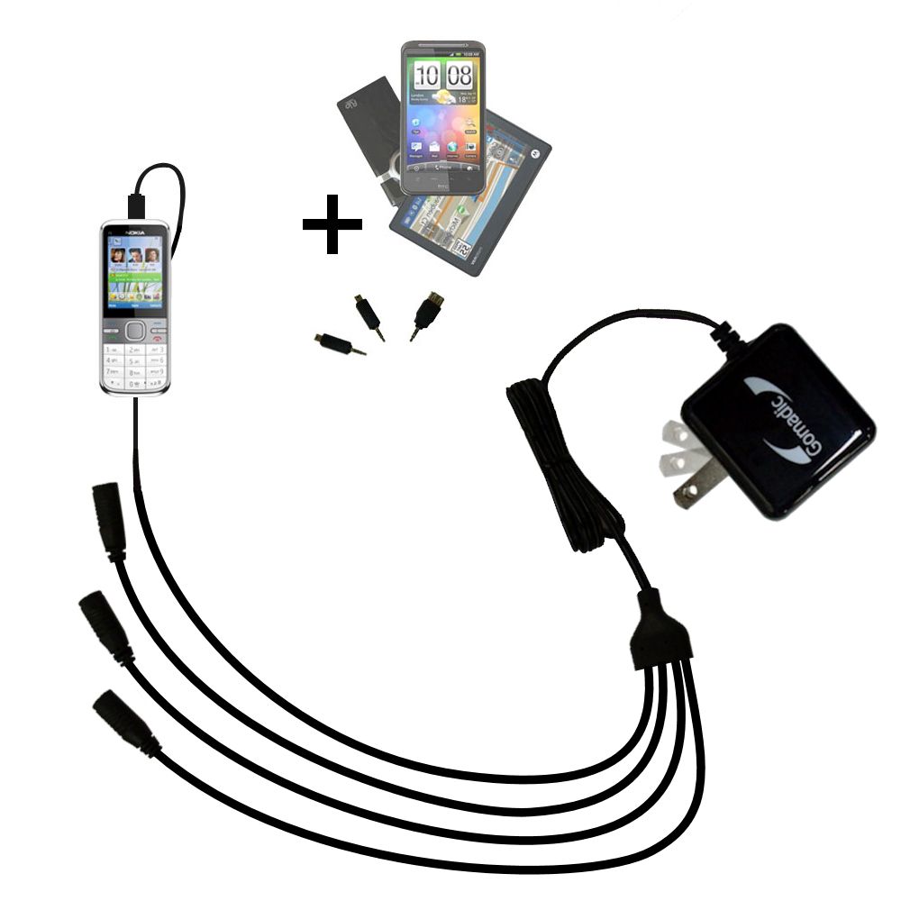 Quad output Wall Charger includes tip for the Nokia C5 5MP