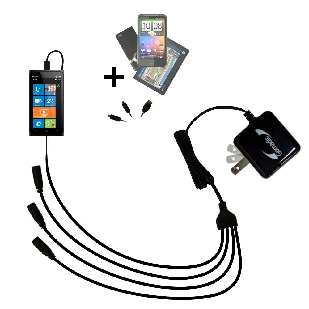 Unique Gomadic 4-Port Intelligent Compact AC Home Wall Charger suitable for the Nokia Lumia 900 - High output power with a convenient and foldable plug design - Uses TipExchange Technology