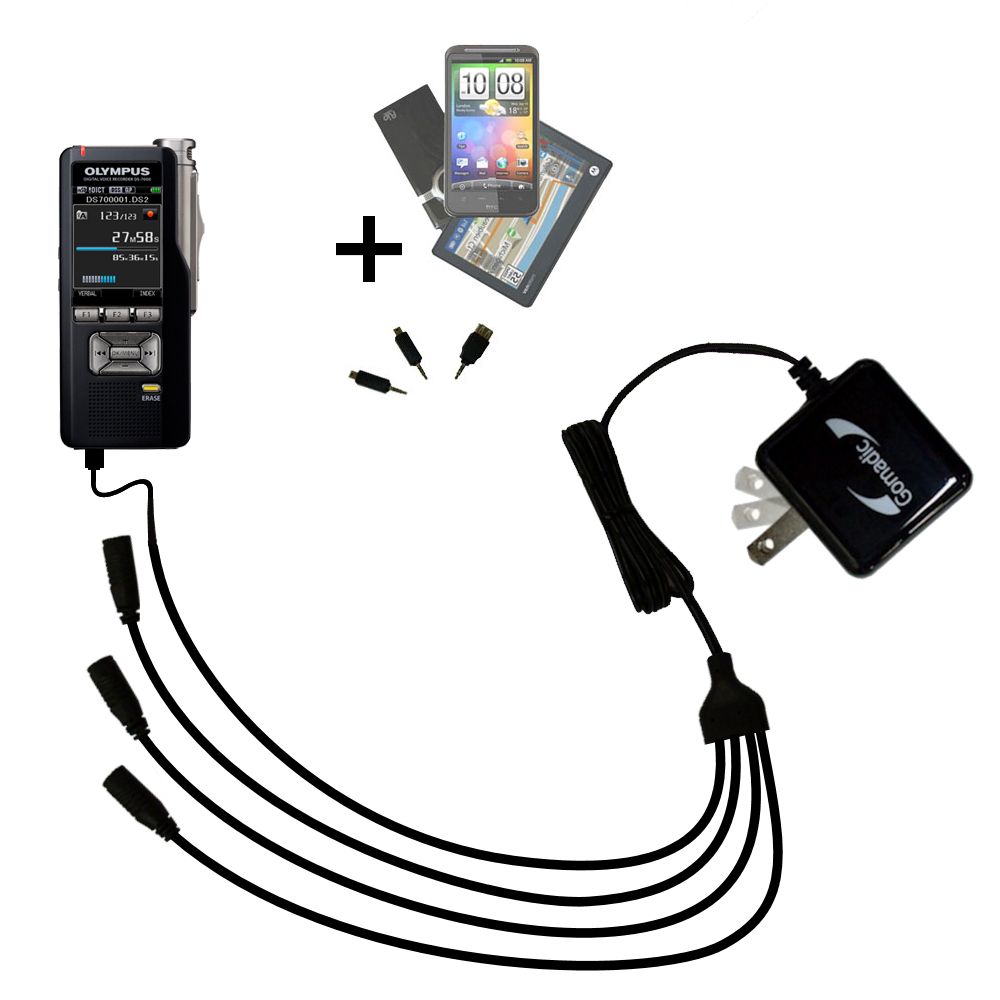 Quad output Wall Charger includes tip for the Olympus DS-3500