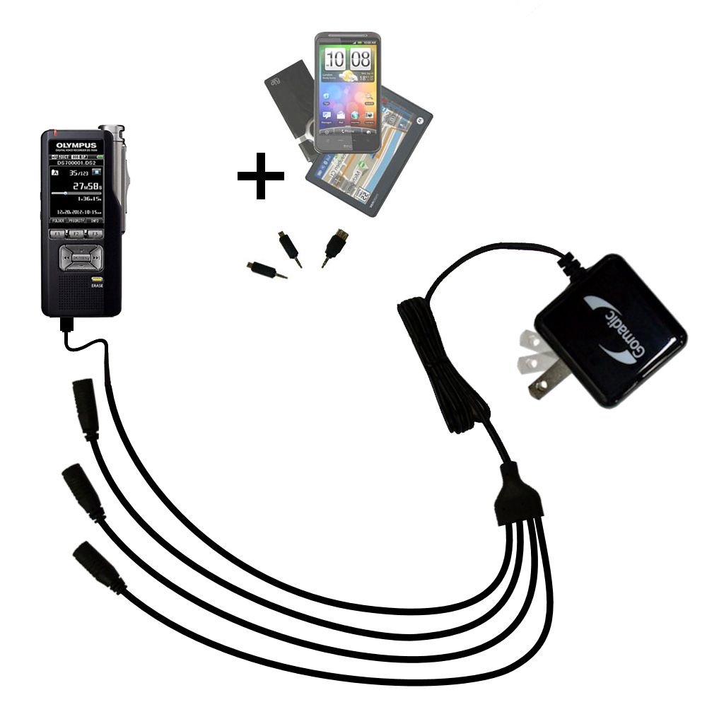 Quad output Wall Charger includes tip for the Olympus DS-7000