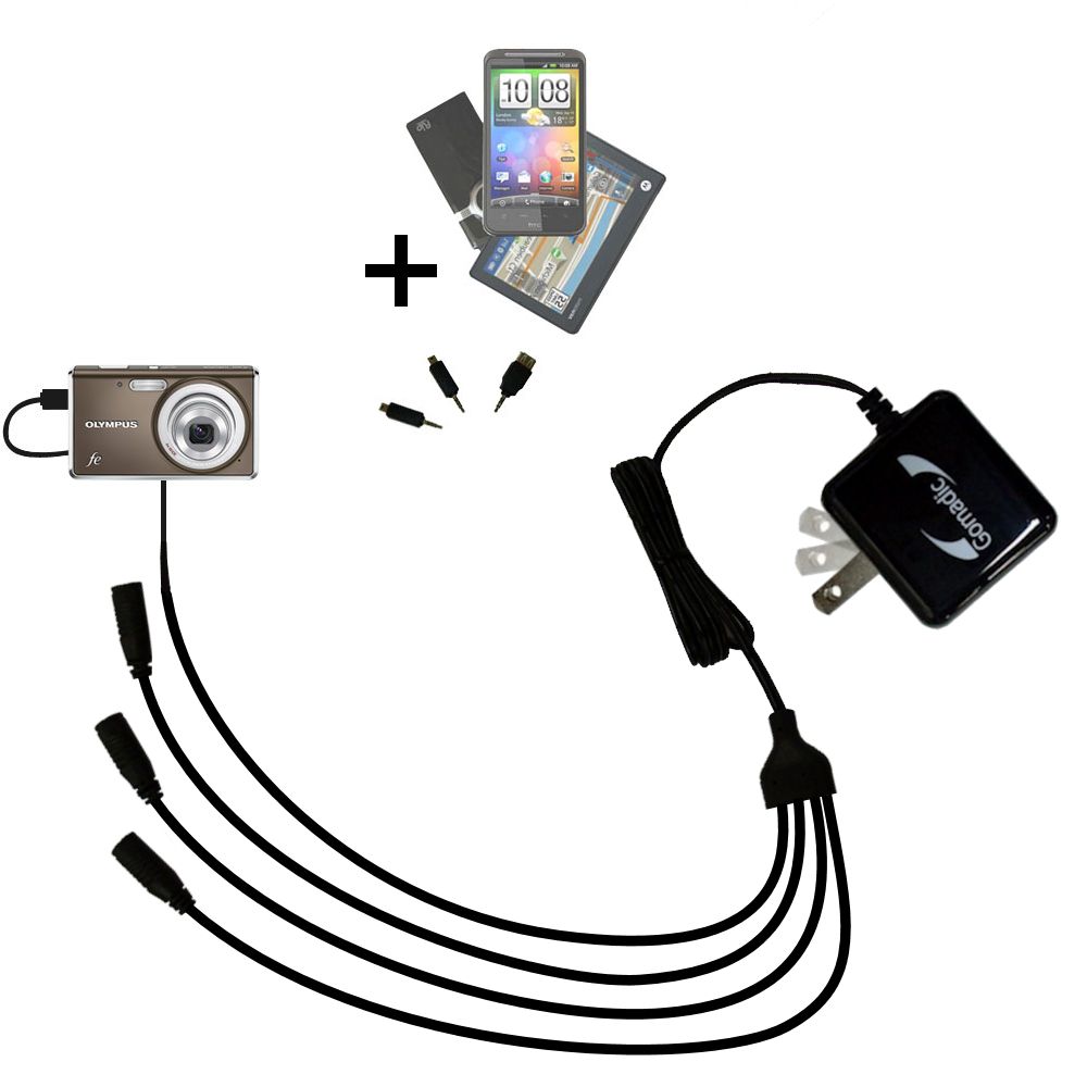 Quad output Wall Charger includes tip for the Olympus FE-4030 Digital Camera