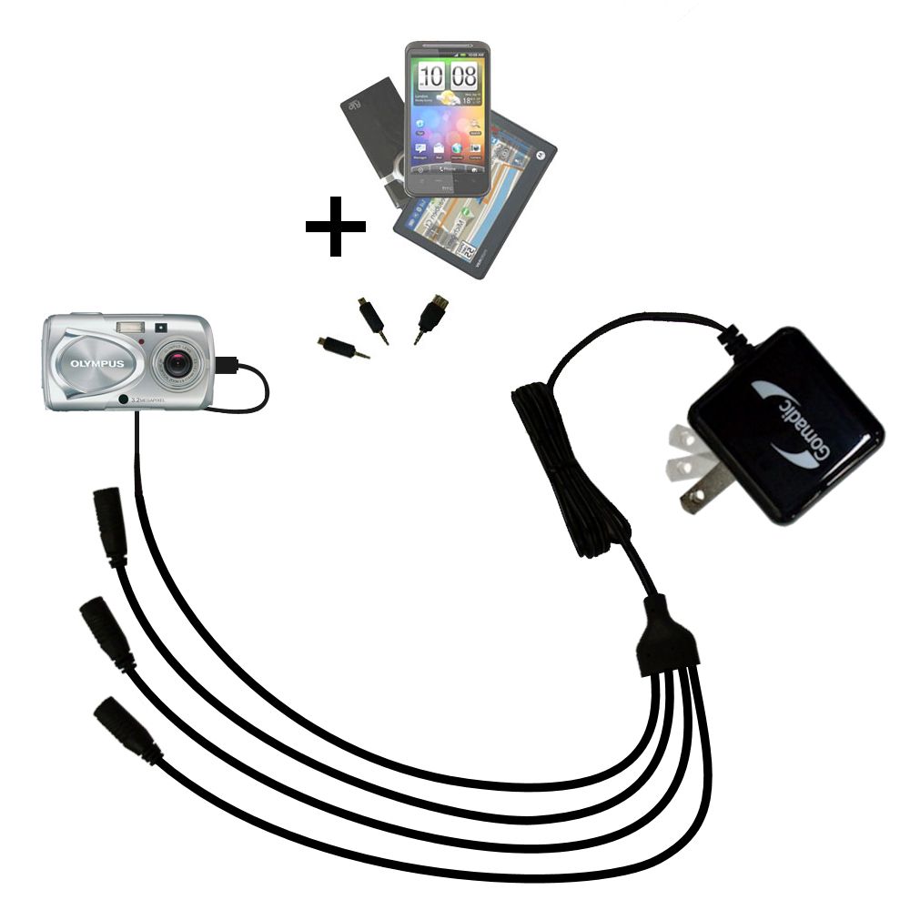 Quad output Wall Charger includes tip for the Olympus Stylus 300 Digital