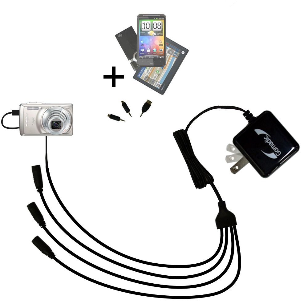 Quad output Wall Charger includes tip for the Olympus Stylus-7030 Digital Camera