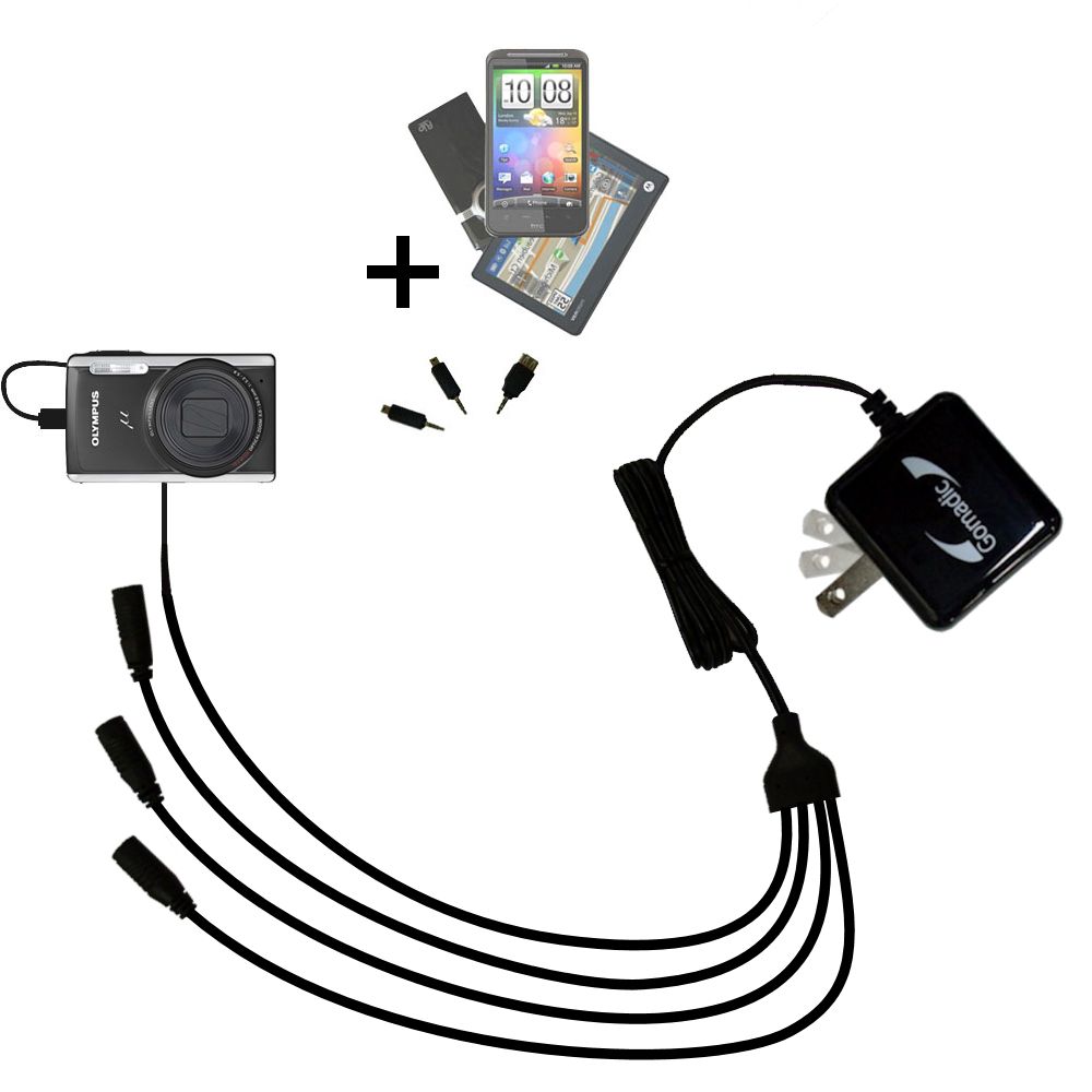 Quad output Wall Charger includes tip for the Olympus Stylus-9010 Digital Camera