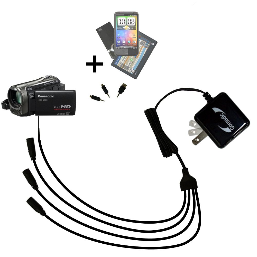 Quad output Wall Charger includes tip for the Panasonic HDC-SD60 Video Camera