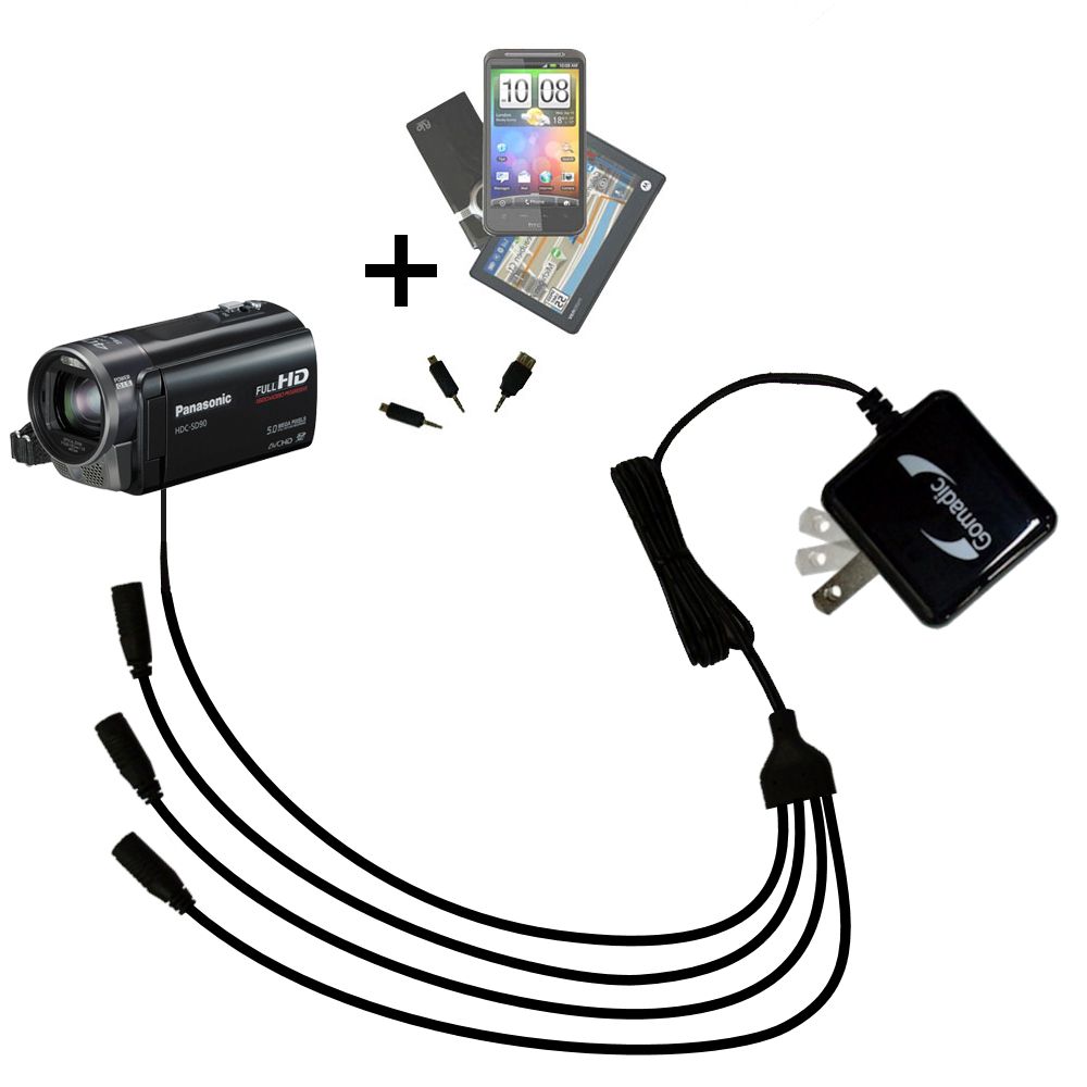 Quad output Wall Charger includes tip for the Panasonic HDC-SD90 Camcorder