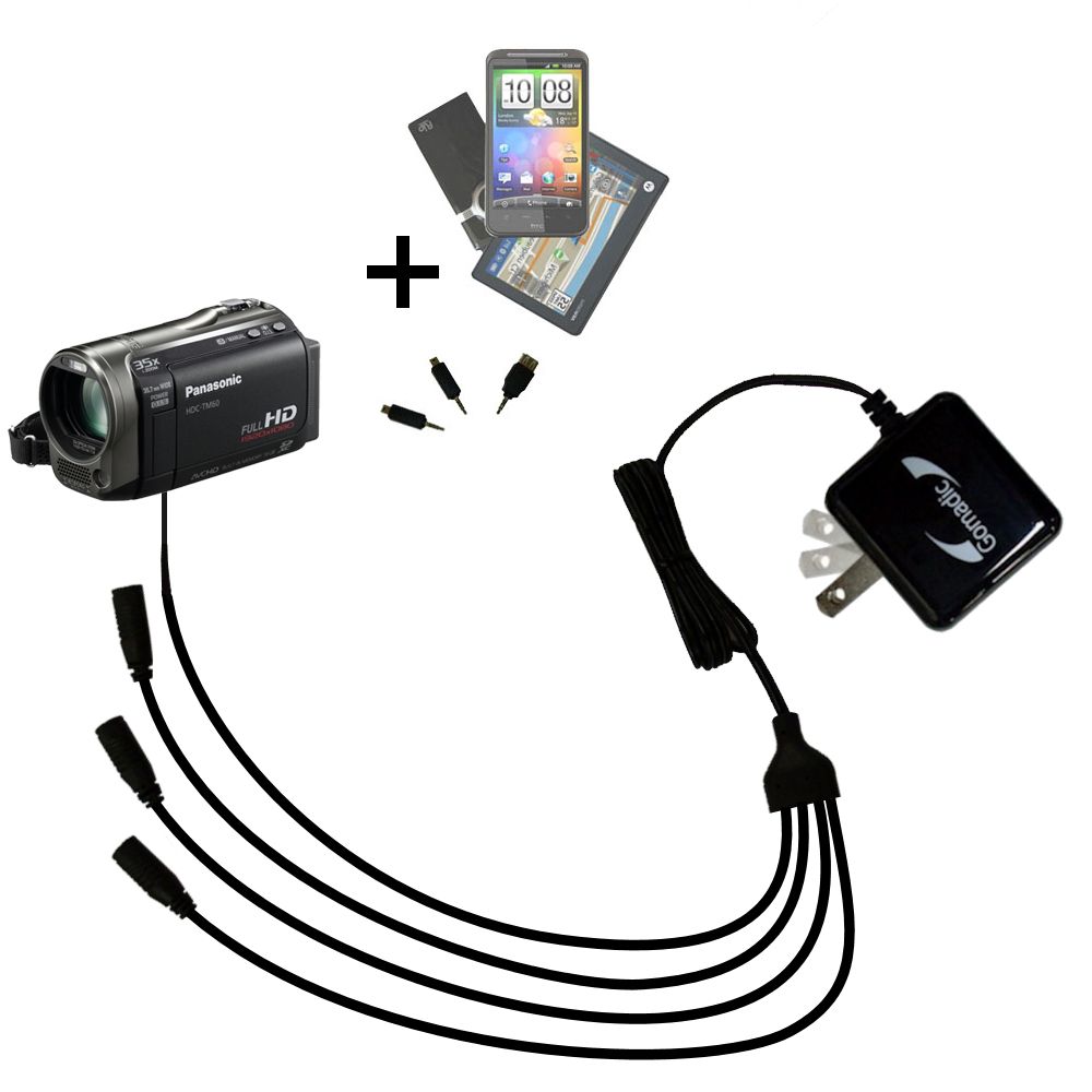 Quad output Wall Charger includes tip for the Panasonic HDC-TM60 Video Camera