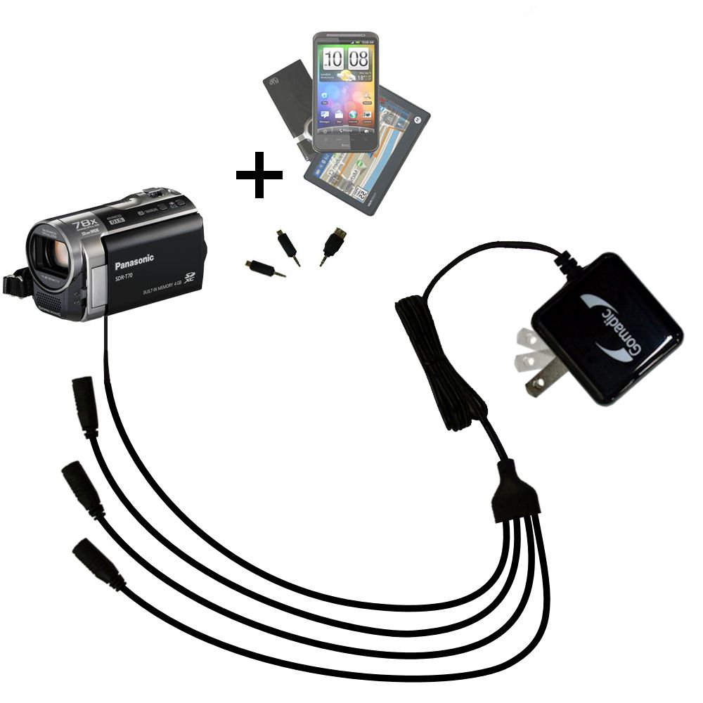 Quad output Wall Charger includes tip for the Panasonic SDR-T70 Camcorder