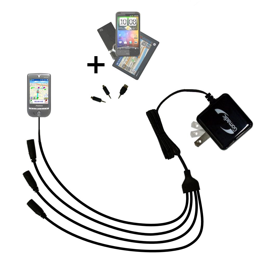 Quad output Wall Charger includes tip for the Pharos GPS 525P