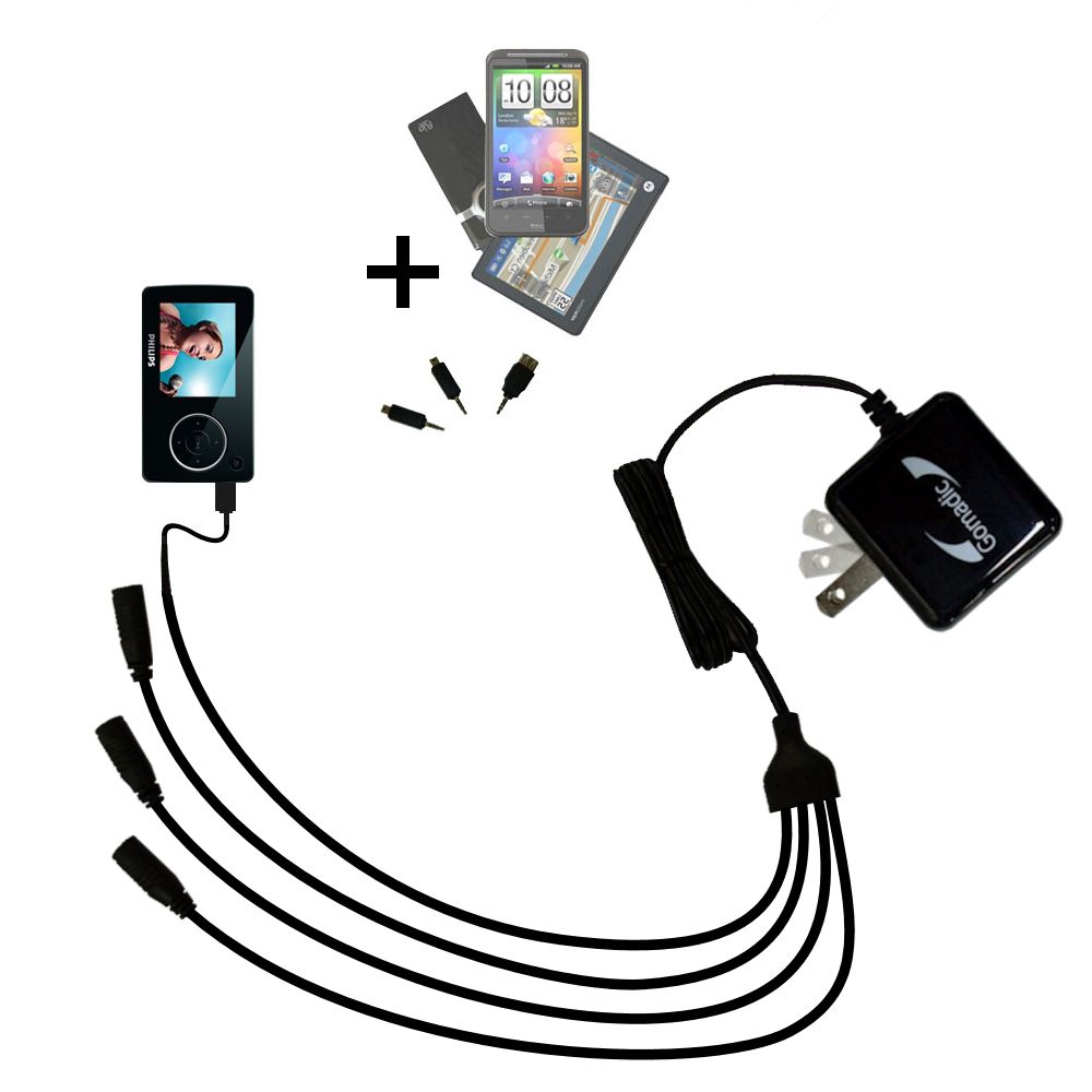 Quad output Wall Charger includes tip for the Philips 4GB Portable Video Player FullSound