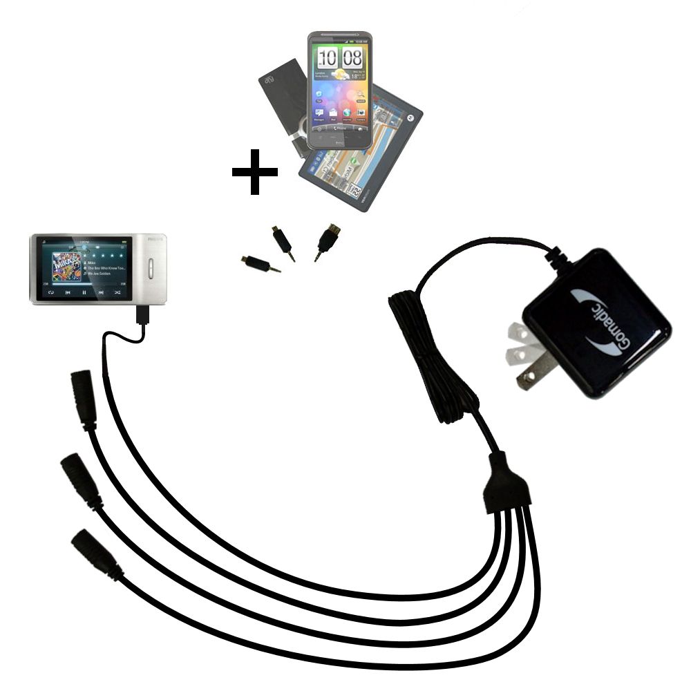 Quad output Wall Charger includes tip for the Philips Muse MP3 Video Player FullSound