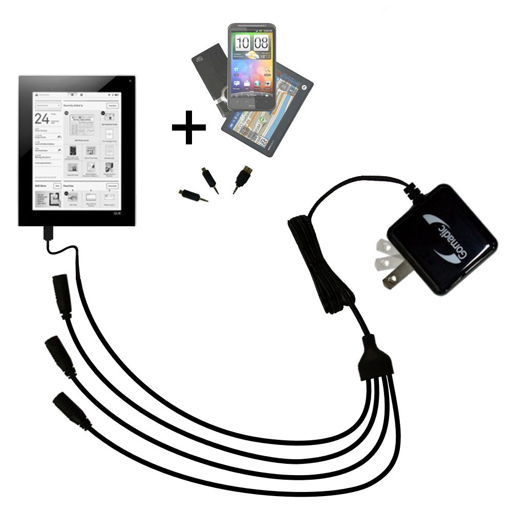 Quad output Wall Charger includes tip for the Plastic Logic Que ProReader