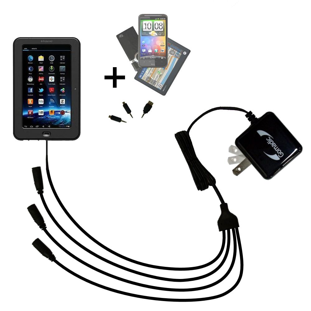 Quad output Wall Charger includes tip for the Polaroid PTAB8000