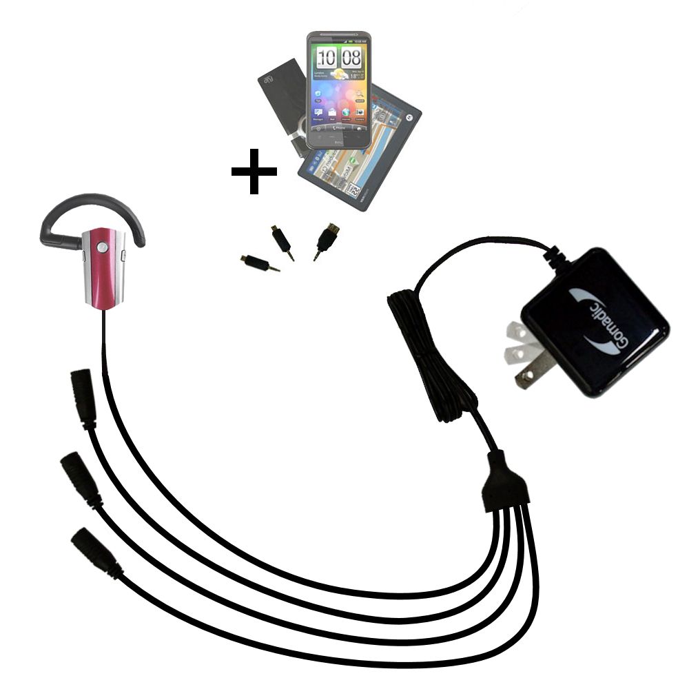 Quad output Wall Charger includes tip for the Rockfish RF-SH430 Bluetooth Headset