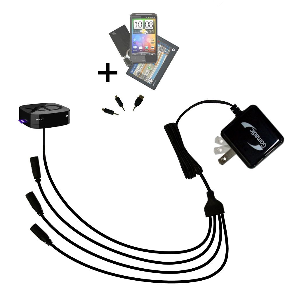 Quad output Wall Charger includes tip for the Roku Roku 1 / 2 / 2XD