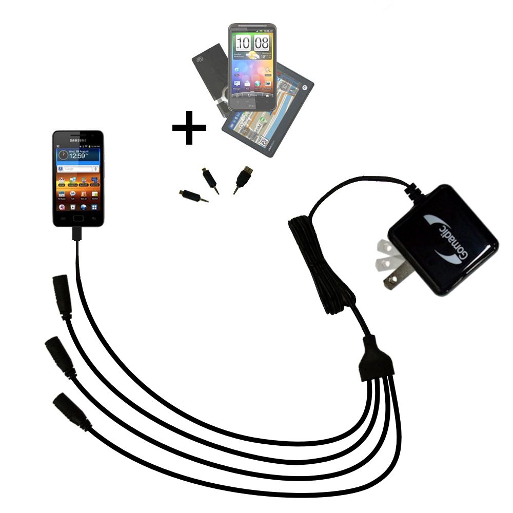 Quad output Wall Charger includes tip for the Samsung Galaxy Player 3.6 / 4 / 4.2 / 5 inch screens