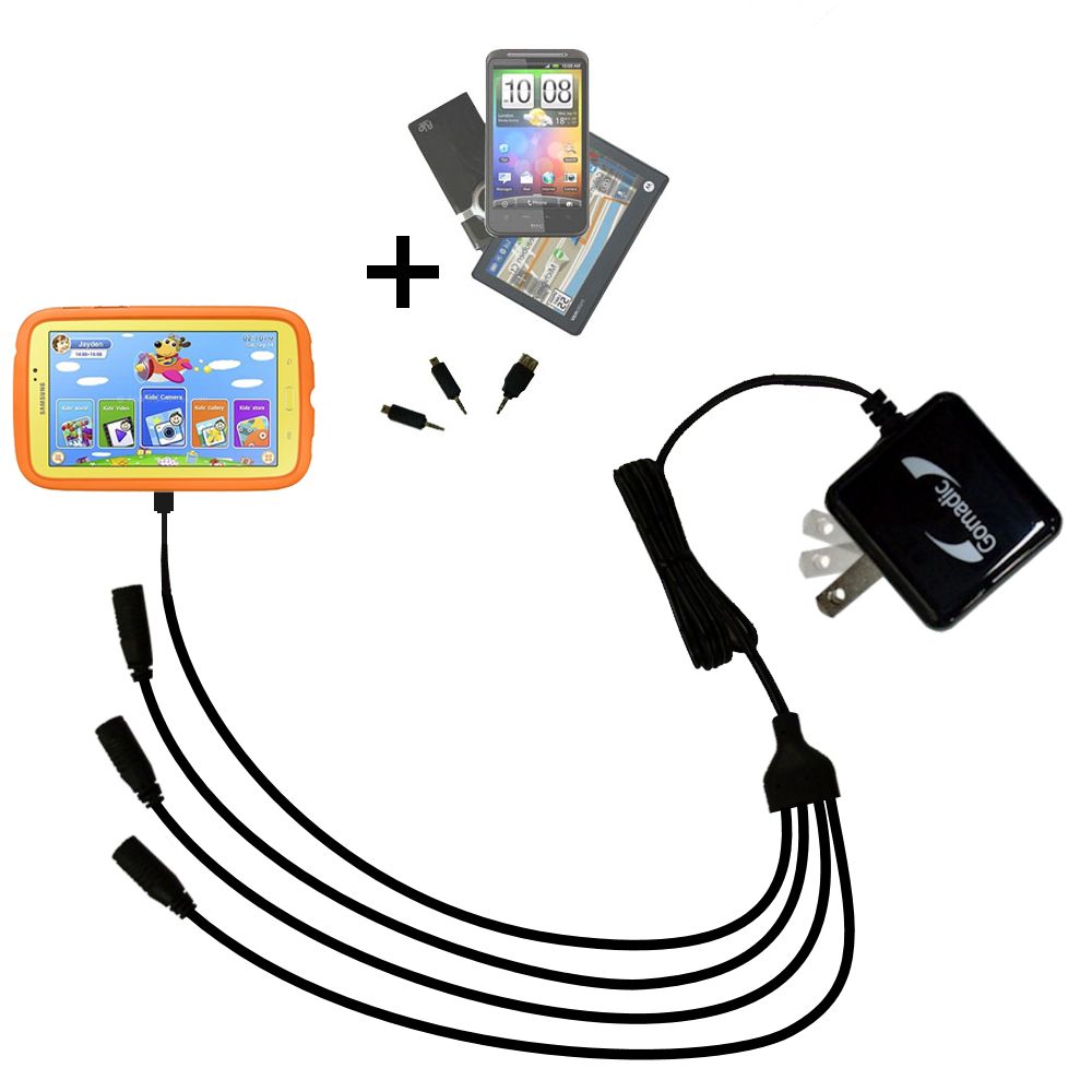 Quad output Wall Charger includes tip for the Samsung Galaxy Tab 3 Kids