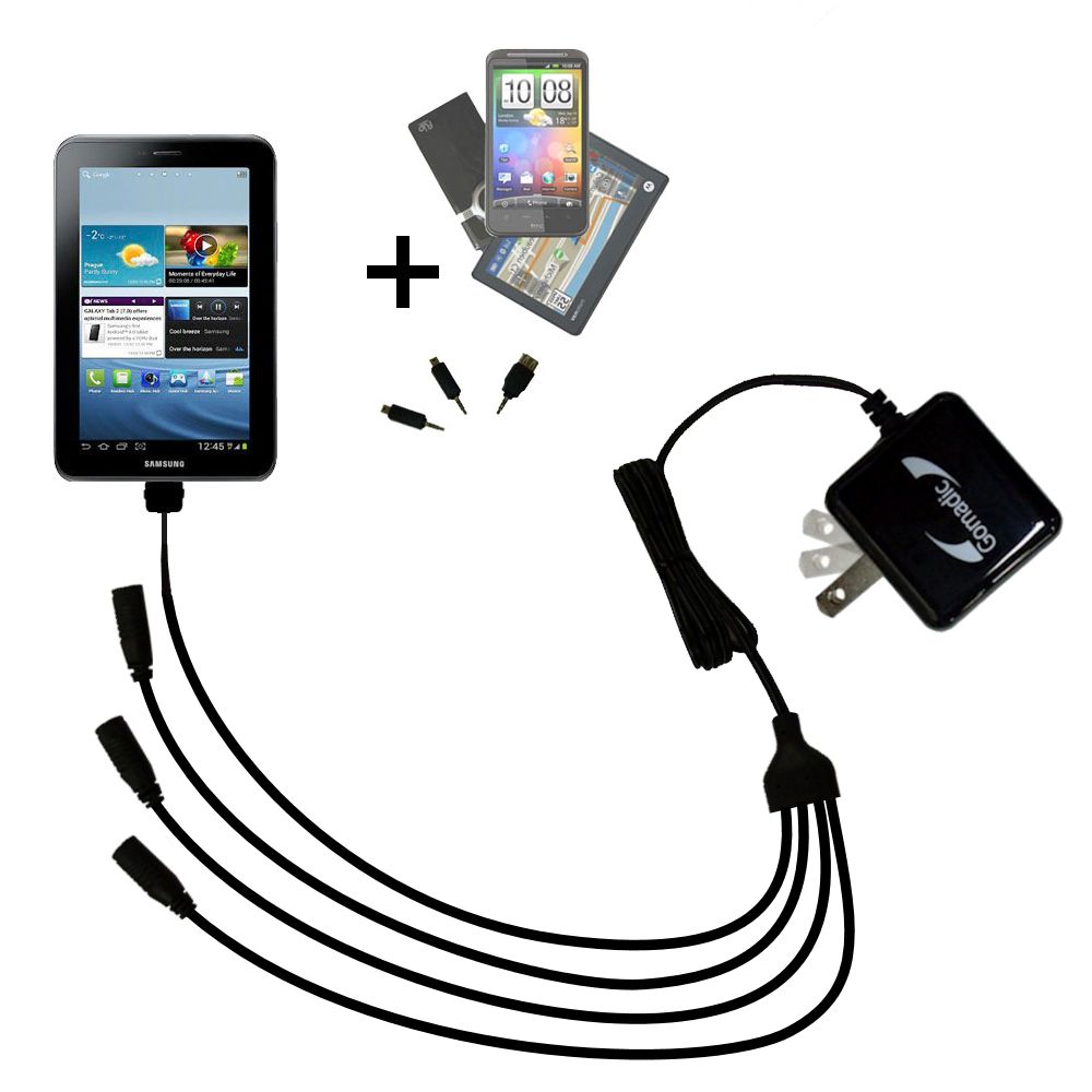 Quad output Wall Charger includes tip for the Samsung Galaxy Tab