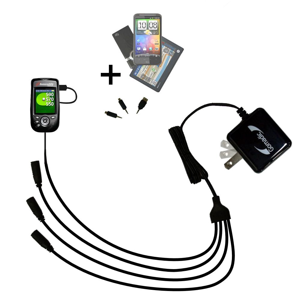 Quad output Wall Charger includes tip for the Sonocaddie Auto Play Golf GPS